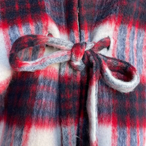 ANTHROPOLOGIE NWT Blue Plaid Brushed Wool Johanna Capelet Poncho Belted Cape OS